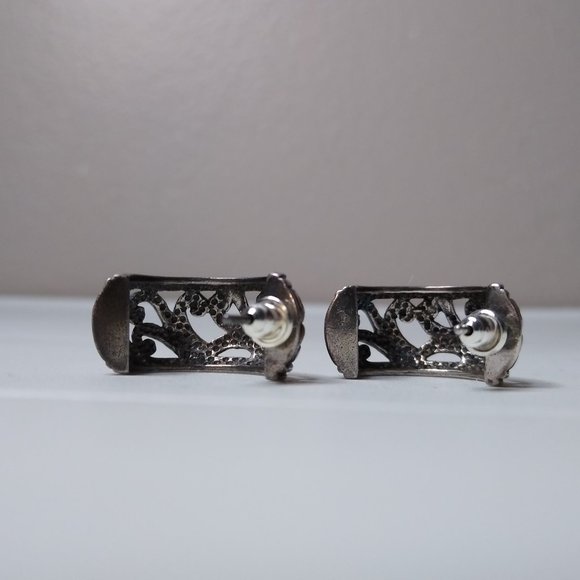 Vintage Metal Half Hoop Earrings - Picture 4 of 13